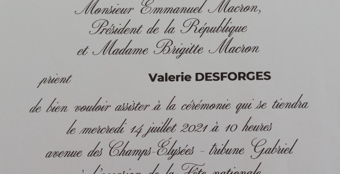 Invitation officielle au défilé du 14 juillet 2021 adressée à Valérie Desforges – toute reproduction est interdite © Valérie Desforges