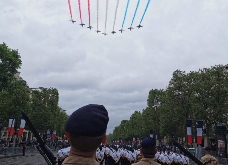 Laurent Paccaud en tête de sa troupe lors du défilé du 14 juillet 2021 © Ministère des Armées