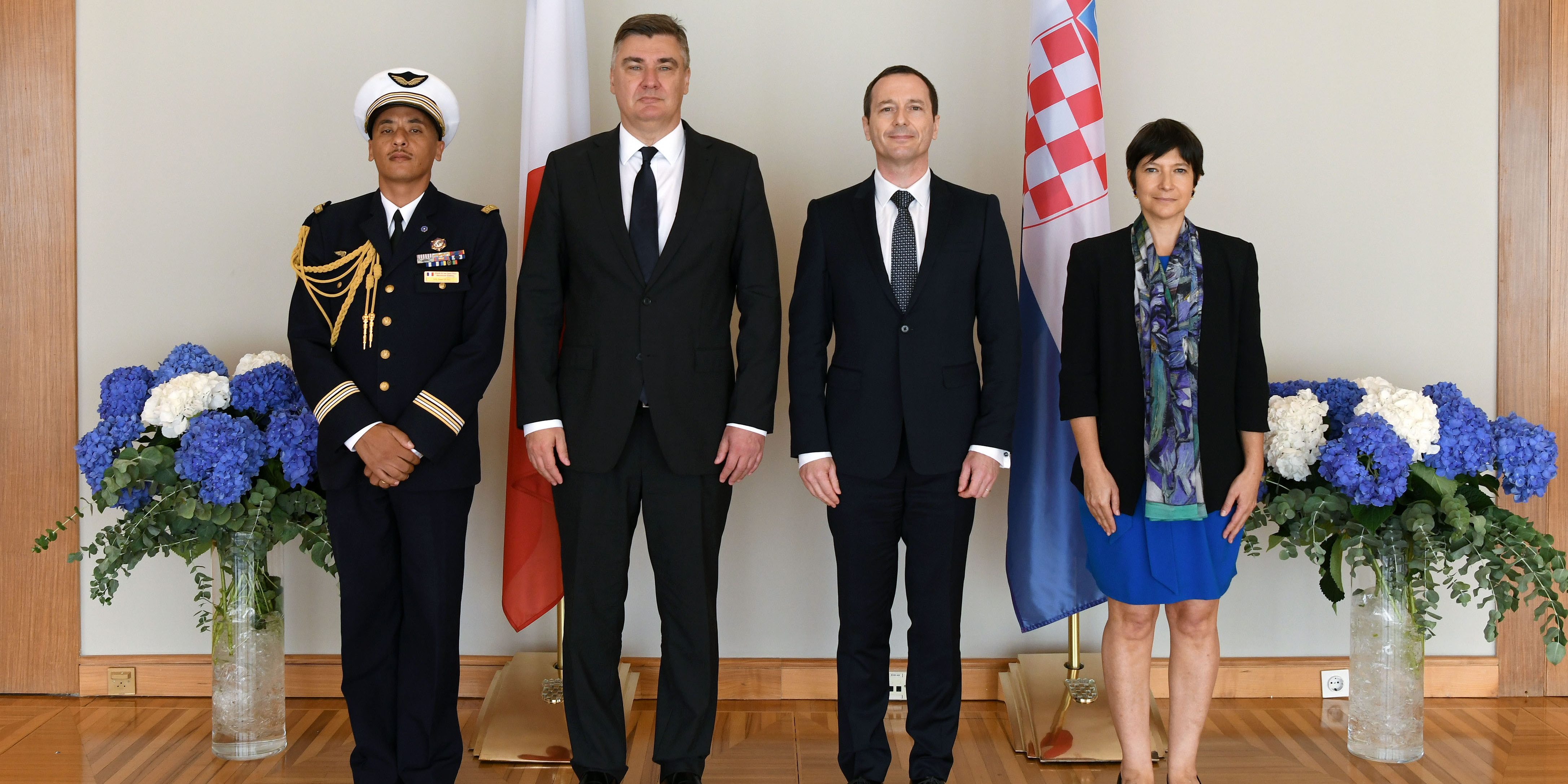 LCol Amar Ouali, M. Zoran Milanović, M. Fabien Fieschi, Mme Božana Kelić © Ured Predsjednika RH, Tomislav Bušljeta